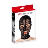 Черная кружевная маска на голову с отверстиями для глаз и рта - Fetish Tentation - купить с доставкой в Батайске