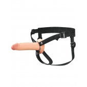 Телесный полый страпон на черных ремнях Hollow Silicone Strap-on - 17,8 см. - Pipedream - купить с доставкой в Батайске