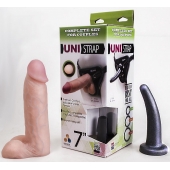 Страпон-унисекс с двумя насадками UNI strap 7  Harness - 19 и 16 см. - LOVETOY (А-Полимер) - купить с доставкой в Батайске