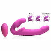 Розовый безремневой страпон с вибрацией и функцией расширения Inflatable Ergo-Fit Strapless Strap-On - XR Brands - купить с доставкой в Батайске