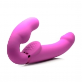 Розовый безремневой страпон с вибрацией и функцией расширения Inflatable Ergo-Fit Strapless Strap-On - XR Brands - купить с доставкой в Батайске