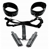 Черная бондажная система Acquire Easy Access Thigh Harness with Wrist Cuffs - XR Brands - купить с доставкой в Батайске