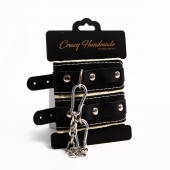 Черные скругленные наручники с мягкой бежевой подкладкой - Crazy Handmade - купить с доставкой в Батайске