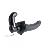 Черный страпон с вагинальной пробкой Deluxe Vibrating Penetrix Strap-On - 19 см. - Pipedream - купить с доставкой в Батайске