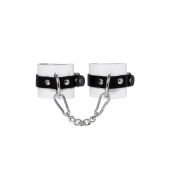 Бело-черные кожаные наручники с одним ремешком с люверсами - Pecado - купить с доставкой в Батайске
