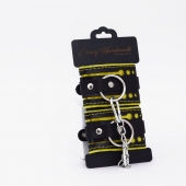 Черно-желтые кожаные наручники с жёлтой строчкой - Crazy Handmade - купить с доставкой в Батайске