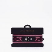 Черно-розовый кожаный ошейник с розовой строчкой - Crazy Handmade - купить с доставкой в Батайске