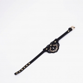 Черный фигурный кожаный ошейник с золотистой фурнитурой - Crazy Handmade - купить с доставкой в Батайске