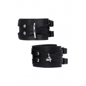 Черные кожаные оковы с двумя перекрёстными ремешками - Pecado - купить с доставкой в Батайске