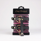 Черные кожаные оковы с розовой строчкой - Crazy Handmade - купить с доставкой в Батайске