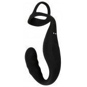 Черное эрекционное кольцо со стимуляцией промежности и анальной пробкой Cock Ring with RC Prostate Plug - Orion - в Батайске купить с доставкой