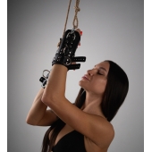 Черные высокие кожаные наручники для подвешивания - Crazy Handmade - купить с доставкой в Батайске