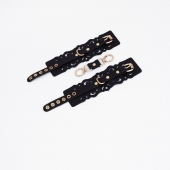 Черные кожаные наручники с узорами и золотистой фурнитурой - Crazy Handmade - купить с доставкой в Батайске