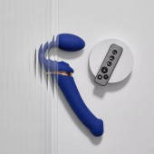 Синий безремневой страпон Multi Orgasm Bendable Strap-On size XL с клиторальной стимуляцией - Strap-on-me - купить с доставкой в Батайске