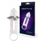 Эластичная насадка на пенис с подхватом мошонки и стимулирующими «ресничками» - Sextaz - в Батайске купить с доставкой