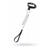 Черный узкий однослойный ошейник с серебристым поводком-цепочкой - Pecado - купить с доставкой в Батайске