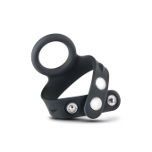 Черное эрекционное кольцо с подхватом мошонки на кнопках VS6 - Blush Novelties - в Батайске купить с доставкой