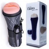 Телесный мастурбатор-вагина в черной колбе с вибрацией - Boys of Toys - в Батайске купить с доставкой