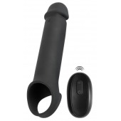 Черная вибронасадка для пениса с хомутом для мошонки и пультом ДУ Remote Controlled Penis Extension - Orion - в Батайске купить с доставкой