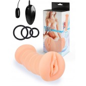 Телесный двусторонний мастурбатор с вибропулей и эрекционными кольцами в комплекте - Sexy Girl - в Батайске купить с доставкой