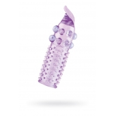 Гелевая фиолетовая насадка с шариками, шипами и усиком - 11 см. - Toyfa Basic - в Батайске купить с доставкой