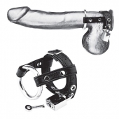 Утяжка на пенис на замочке Duo Cock And Ball Lock - BlueLine - купить с доставкой в Батайске