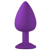 Большая фиолетовая анальная пробка Emotions Cutie Large с голубым кристаллом - 10 см. - Lola Games - купить с доставкой в Батайске