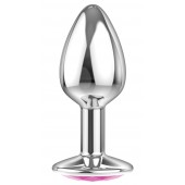Малая серебристая анальная пробка Diamond Pink Sparkle Small с розовым кристаллом - 7 см. - Lola Games - купить с доставкой в Батайске