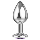 Большая серебристая анальная пробка Diamond Purple Sparkle Large с фиолетовым кристаллом - 8 см. - Lola Games - купить с доставкой в Батайске
