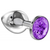 Большая серебристая анальная пробка Diamond Purple Sparkle Large с фиолетовым кристаллом - 8 см. - Lola Games - купить с доставкой в Батайске