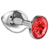 Большая серебристая анальная пробка Diamond Red Sparkle Large с красным кристаллом - 8 см. - Lola Games - купить с доставкой в Батайске