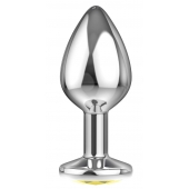 Большая серебристая анальная пробка Diamond Yellow Sparkle Large с жёлтым кристаллом - 8 см. - Lola Games - купить с доставкой в Батайске