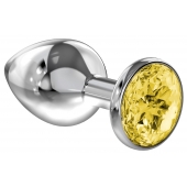 Большая серебристая анальная пробка Diamond Yellow Sparkle Large с жёлтым кристаллом - 8 см. - Lola Games - купить с доставкой в Батайске
