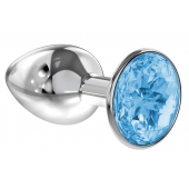 Малая серебристая анальная пробка Diamond Light blue Sparkle Small с голубым кристаллом - 7 см. - Lola Games - купить с доставкой в Батайске
