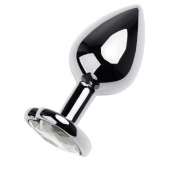 Серебристая анальная пробка с прозрачным кристаллом-сердцем - 8 см. - ToyFa - купить с доставкой в Батайске