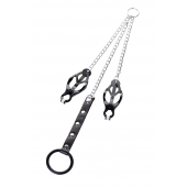 Черно-серебристые зажимы для сосков с кольцом для пениса TOYFA Metal - ToyFa - купить с доставкой в Батайске