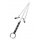 Серебристо-чёрные зажимы для сосков с кольцом для пениса TOYFA Metal - ToyFa - купить с доставкой в Батайске