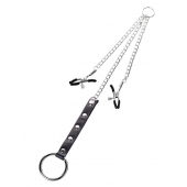 Серебристо-чёрные зажимы для сосков с кольцом для пениса TOYFA Metal - ToyFa - купить с доставкой в Батайске