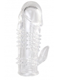 Прозрачная гелевая насадка с шипами и клиторальным отростком - 13 см. - Toyfa Basic - в Батайске купить с доставкой