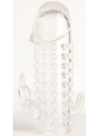 Гелевая прозрачная насадка с 2 отростками - 13 см. - Toyfa Basic - в Батайске купить с доставкой