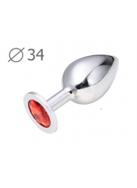 Коническая серебристая анальная втулка с красным кристаллом - 8,2 см. - Anal Jewelry Plug - купить с доставкой в Батайске
