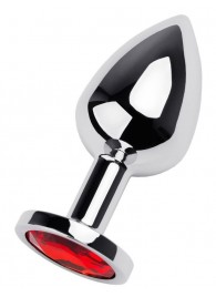 Серебристая коническая анальная пробка с красным кристаллом - 8 см. - ToyFa - купить с доставкой в Батайске