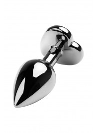 Серебристая коническая анальная пробка с красным кристаллом-сердечком - 7 см. - ToyFa - купить с доставкой в Батайске