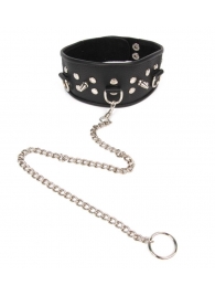 Черный ошейник с шипами и металлическим поводком-цепочкой - Notabu - купить с доставкой в Батайске