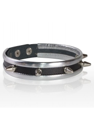 Серебристо-черный узкий ошейник с шипами - Sitabella - купить с доставкой в Батайске