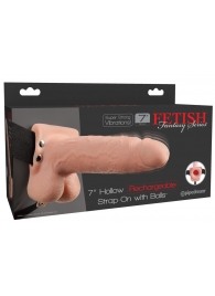 Телесный перезаряжаемый вибрострапон 7  Hollow Rechargeable Strap-on with Balls - 20,3 см. - Pipedream - купить с доставкой в Батайске