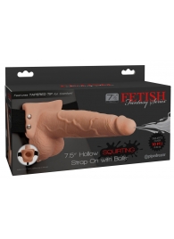 Телесный полый страпон с имитацией эякуляции 7.5  Hollow Squirting Strap-On with Balls Flesh - 21,6 см. - Pipedream - купить с доставкой в Батайске