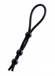 Черное лассо на пенис с тремя бусинами - A-toys - в Батайске купить с доставкой