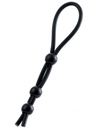 Черное лассо на пенис с тремя бусинами - A-toys - в Батайске купить с доставкой