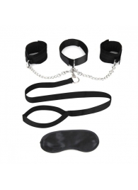 Чёрный ошейник с наручниками и поводком Collar Cuffs   Leash Set - Lux Fetish - купить с доставкой в Батайске